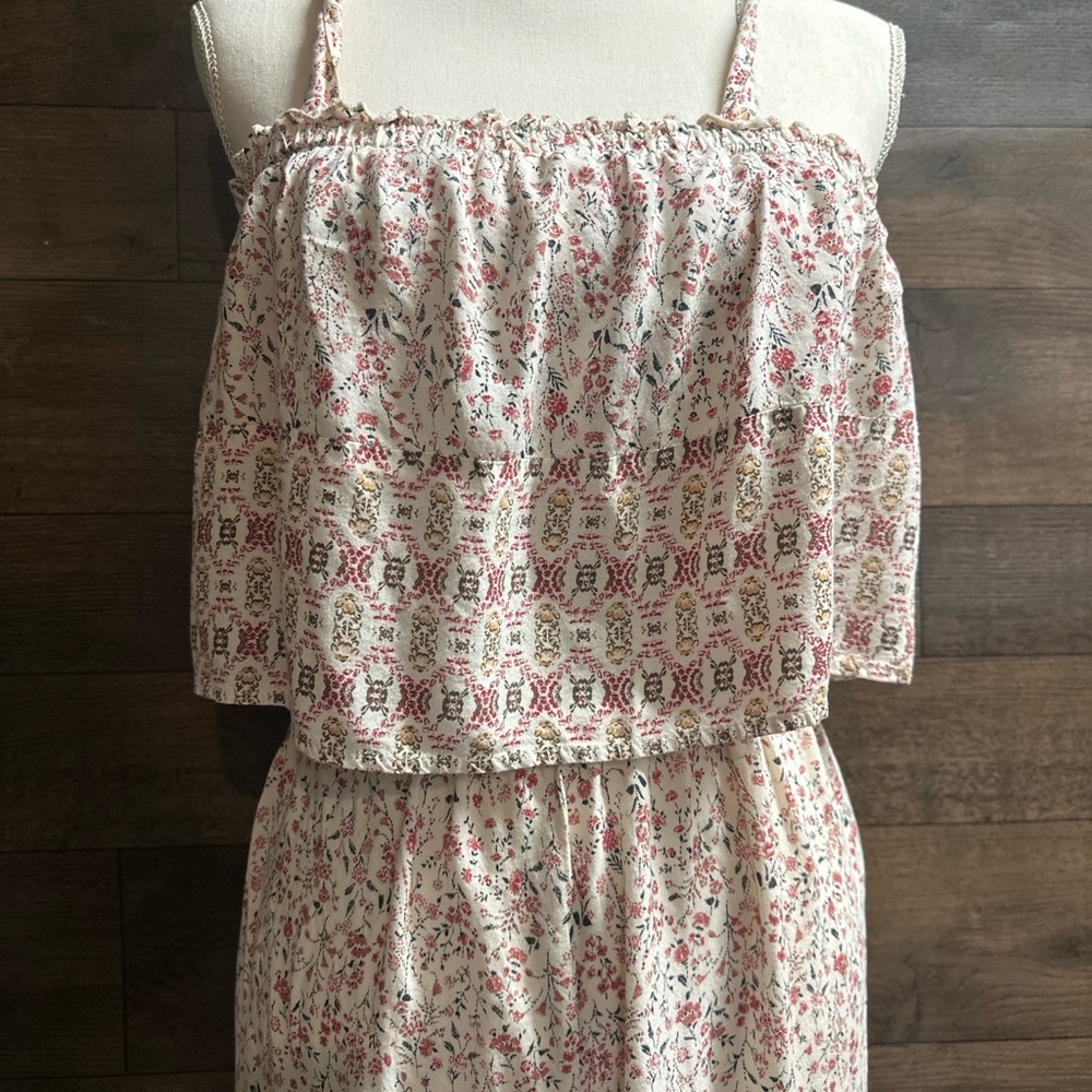 Japna Cream Floral Tiered Sundress with Pink Accents